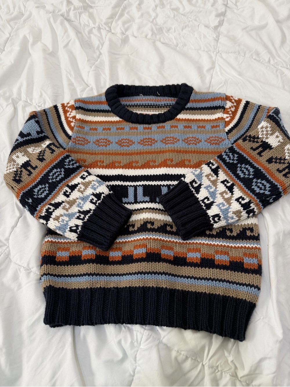 Lanvin Crewneck Sweater in Navy, Brown & Light Blue